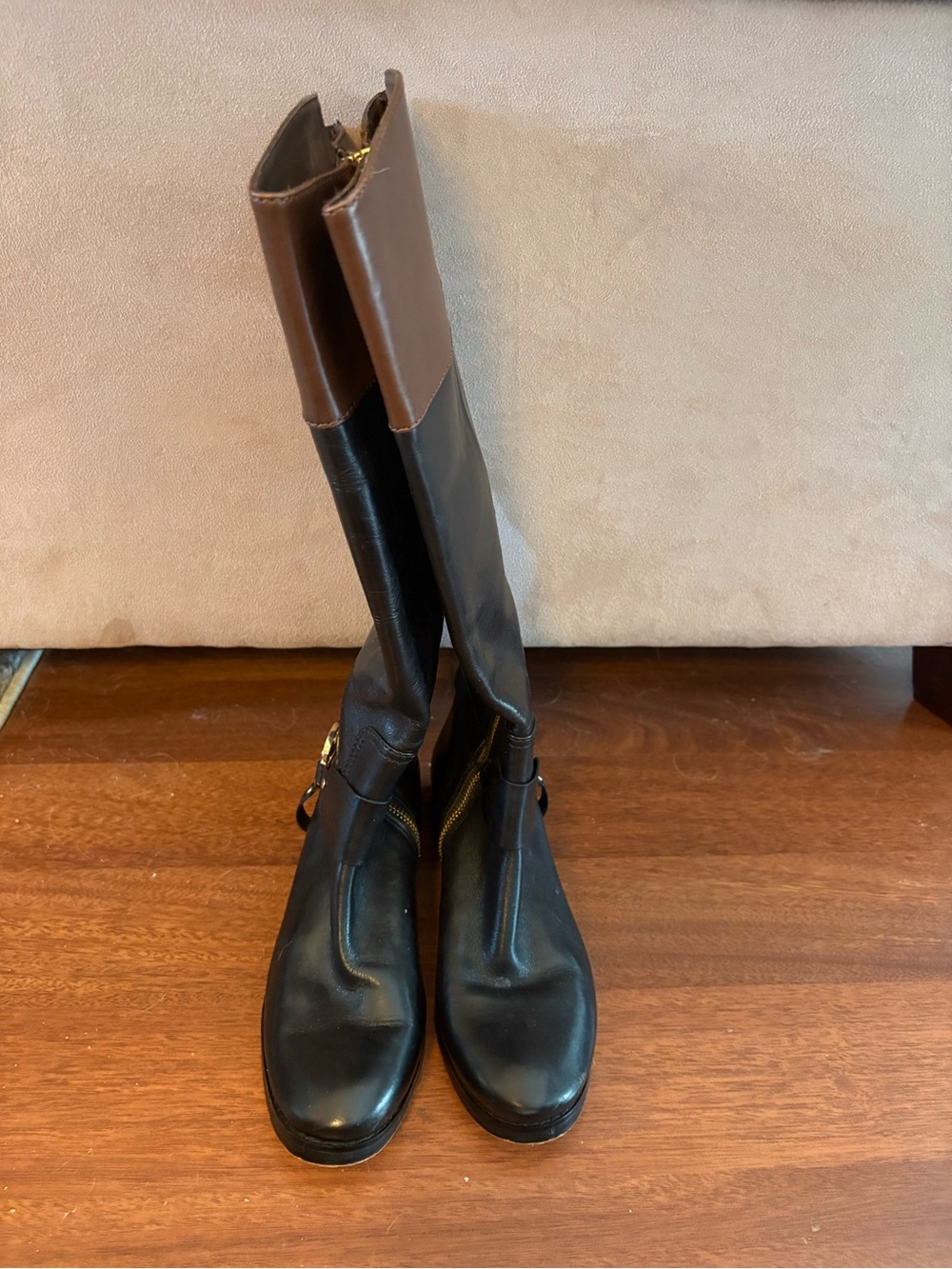 Michael Kors Black and Brown Tall Leather Riding Boots